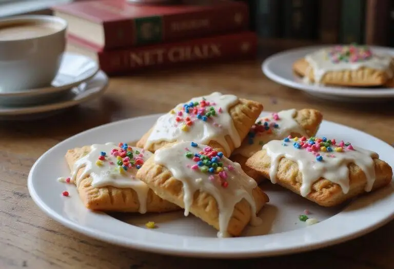 Deliciously decorated Gilmore Girls Pop Tarts served with coffee on a rustic table, capturing the cozy essence of the show.
