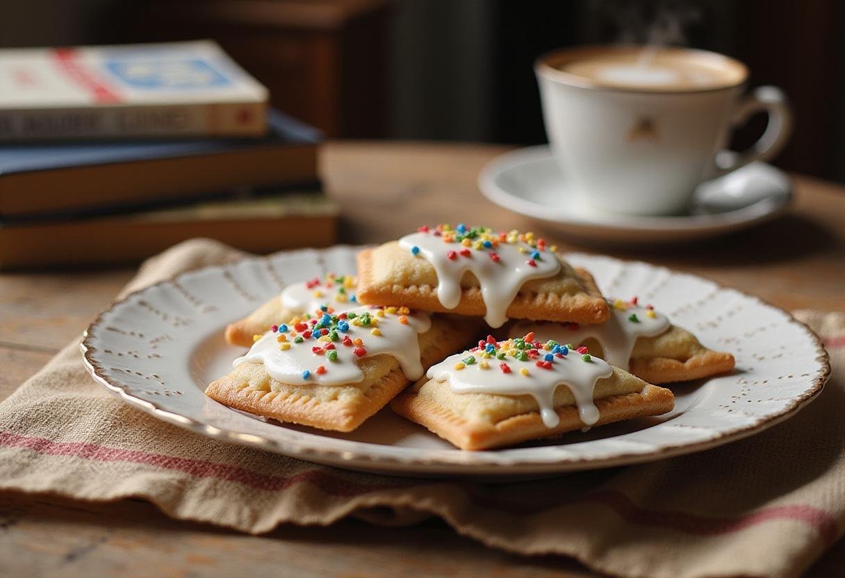 Deliciously decorated Gilmore Girls Pop Tarts served with coffee on a rustic table, capturing the cozy essence of the show.