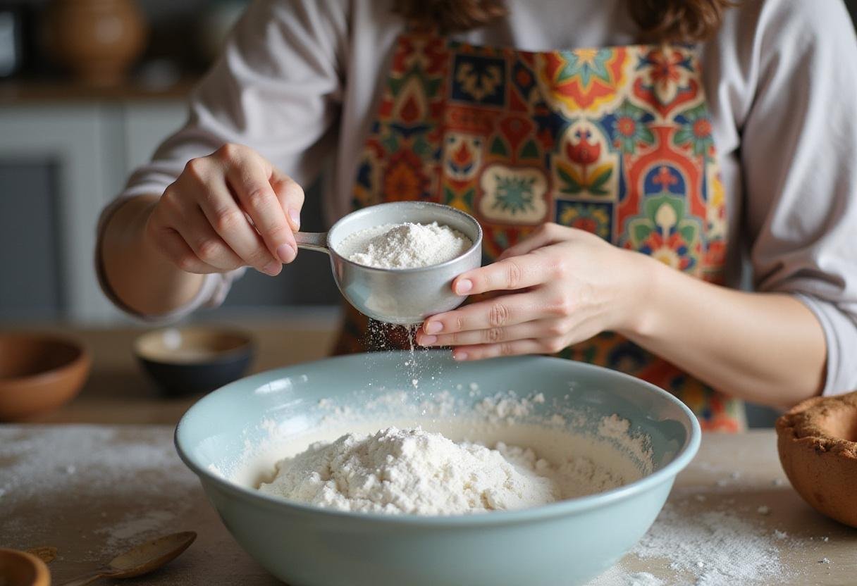 Making Gilmore Girls inspired Pop Tarts by measuring flour and sugar for the dough in a cozy kitchen scene.
