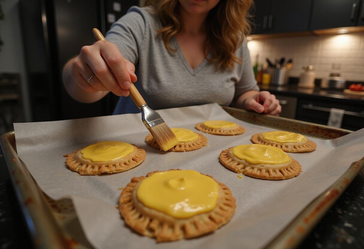 Brushing egg wash on Pop Tarts, preparing to bake a delicious treat inspired by the beloved Gilmore Girls series.