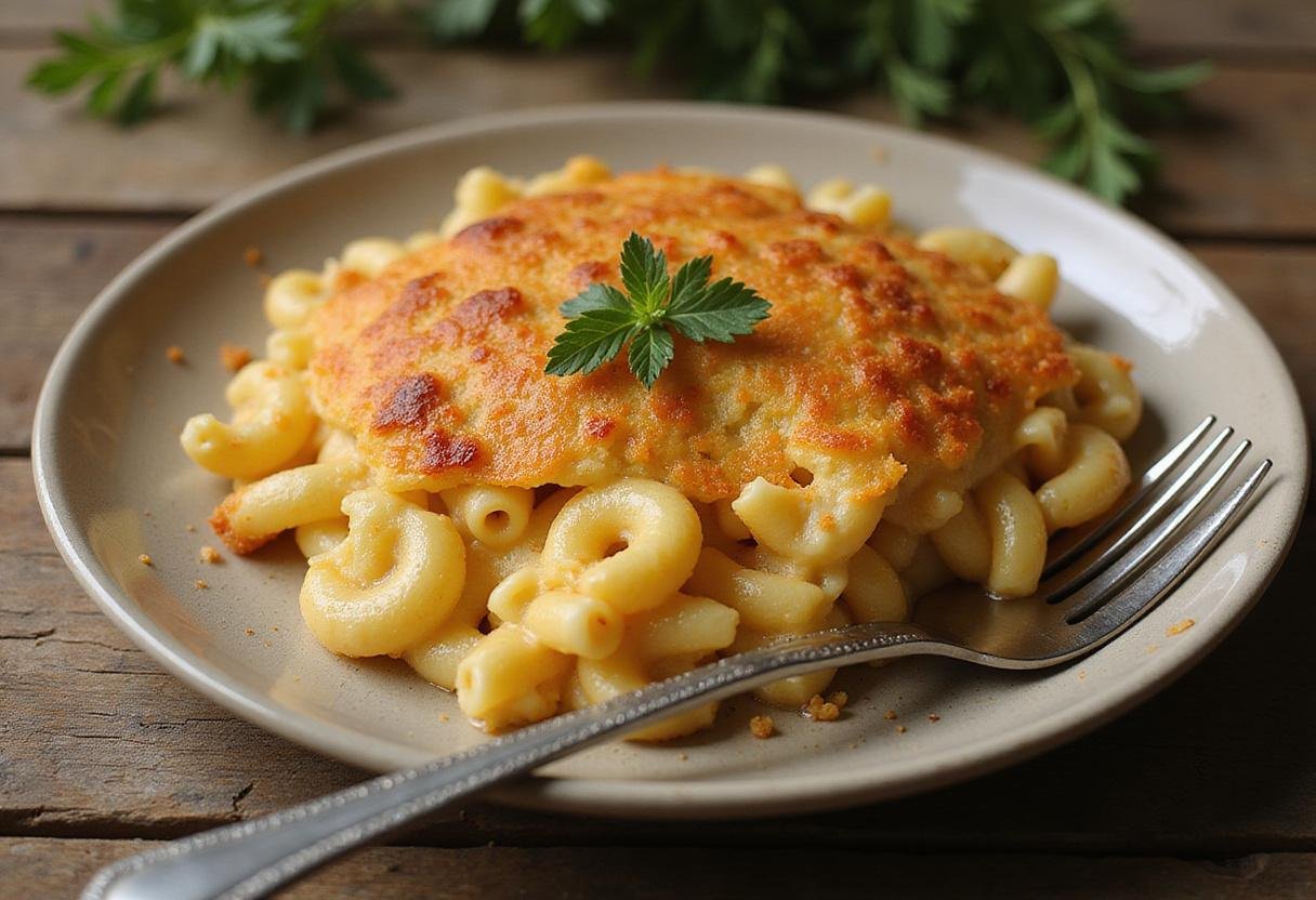 The final result of Rory's Mac and Cheese, featuring a golden crust and creamy inside, perfect for fans of Gilmore Girls and comfort food.