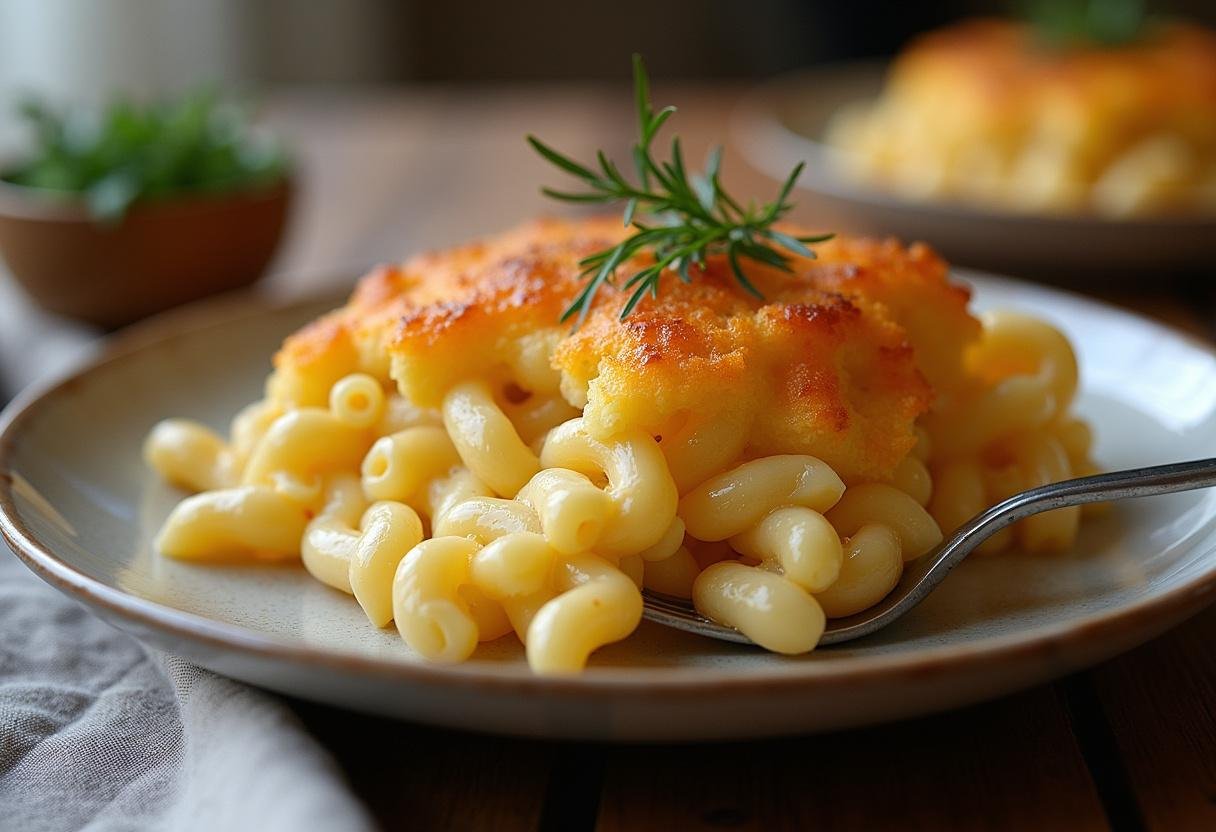 The final result of Rory's Mac and Cheese, featuring a golden crust and creamy inside, perfect for fans of Gilmore Girls and comfort food.