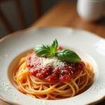 Perfectly plated spaghetti dinner inspired by Gilmore Girls, with rich tomato sauce and parmesan, ready to enjoy.