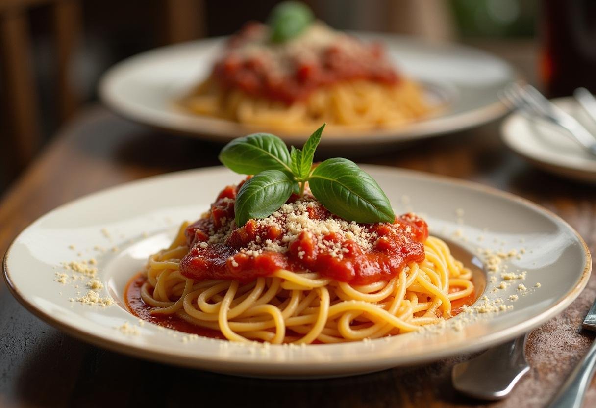 Perfectly plated spaghetti dinner inspired by Gilmore Girls, with rich tomato sauce and parmesan, ready to enjoy.