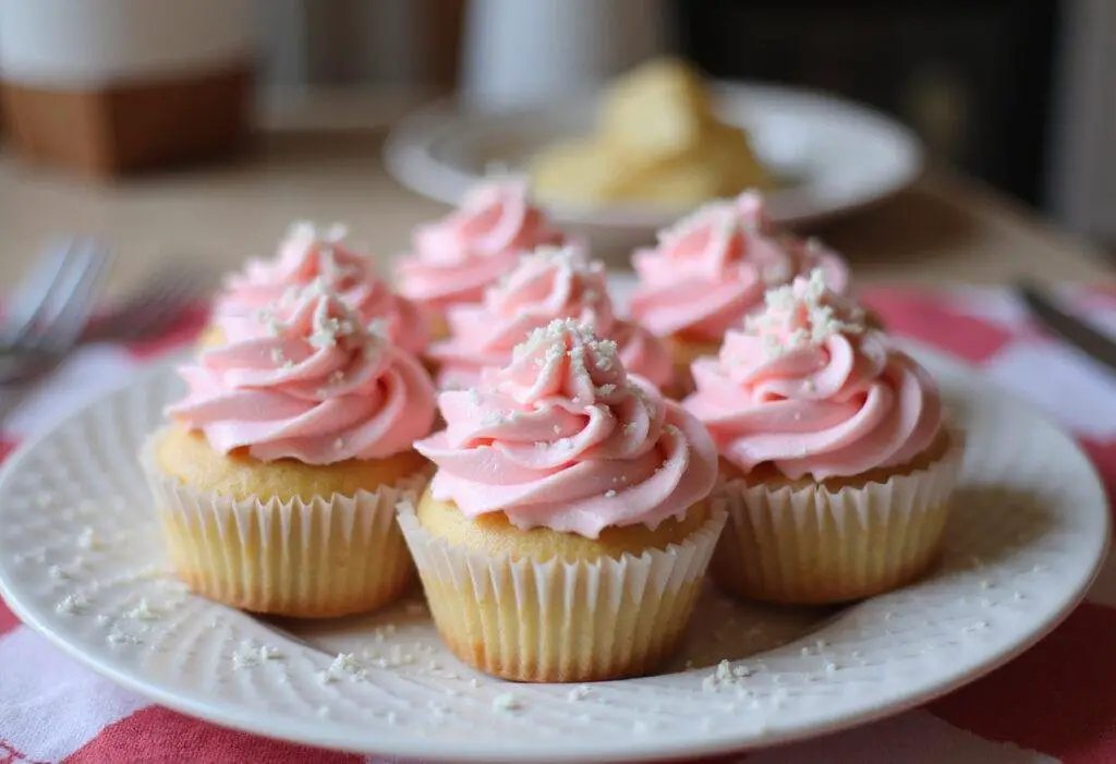 Gossip Girl Pink Cupcakes elegantly displayed with frosting and sprinkles, perfect for a stylish celebration.