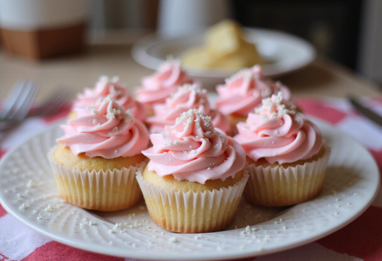 Gossip Girl Pink Cupcakes elegantly displayed with frosting and sprinkles, perfect for a stylish celebration.