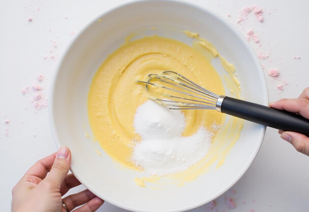 Whisking together butter and sugar for fluffy Gossip Girl Pink Cupcakes in a cozy kitchen environment.