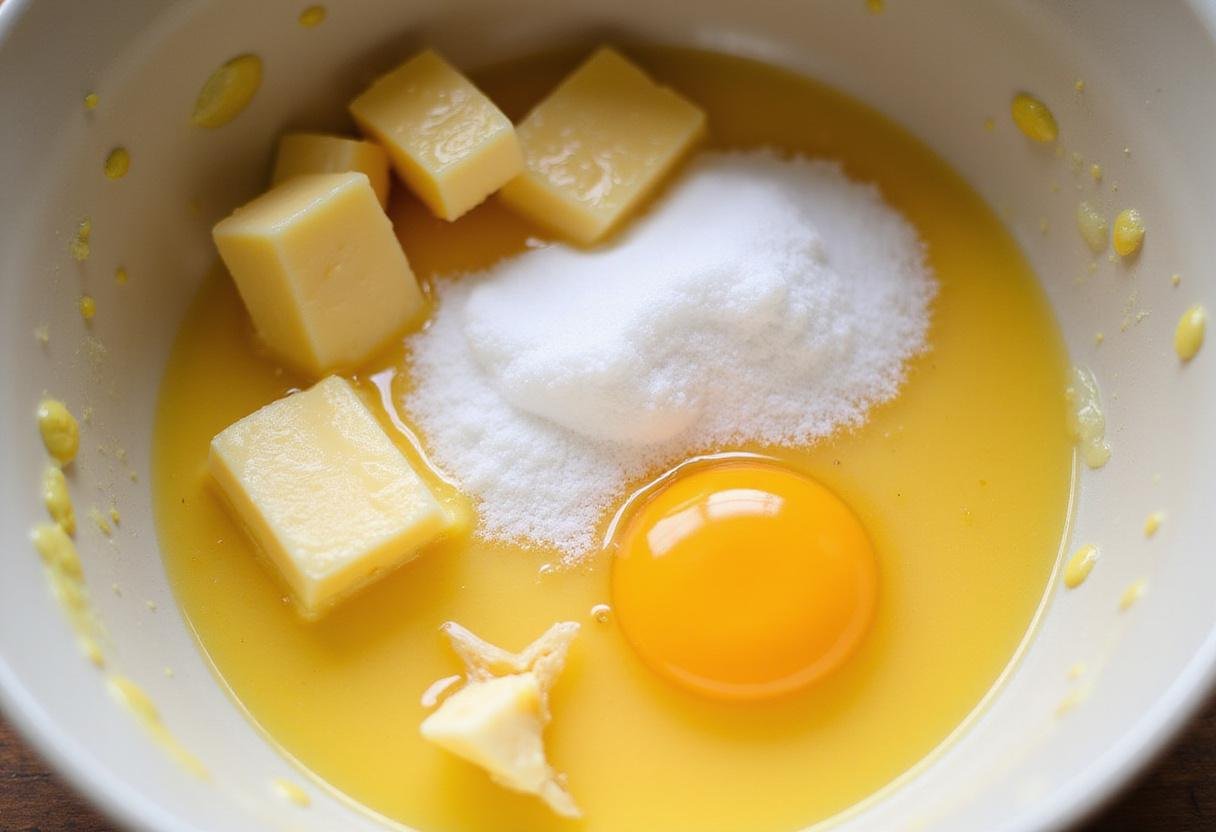 Combining wet ingredients for Bailey's Banana Bread, highlighting the mixing process with a focus on the creamy texture.
