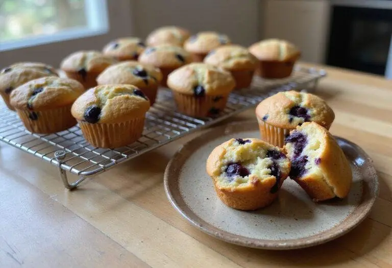 Perfectly baked Grey's Anatomy Blueberry Muffins displayed on a plate, showcasing their golden-brown tops and inviting blueberry filling.