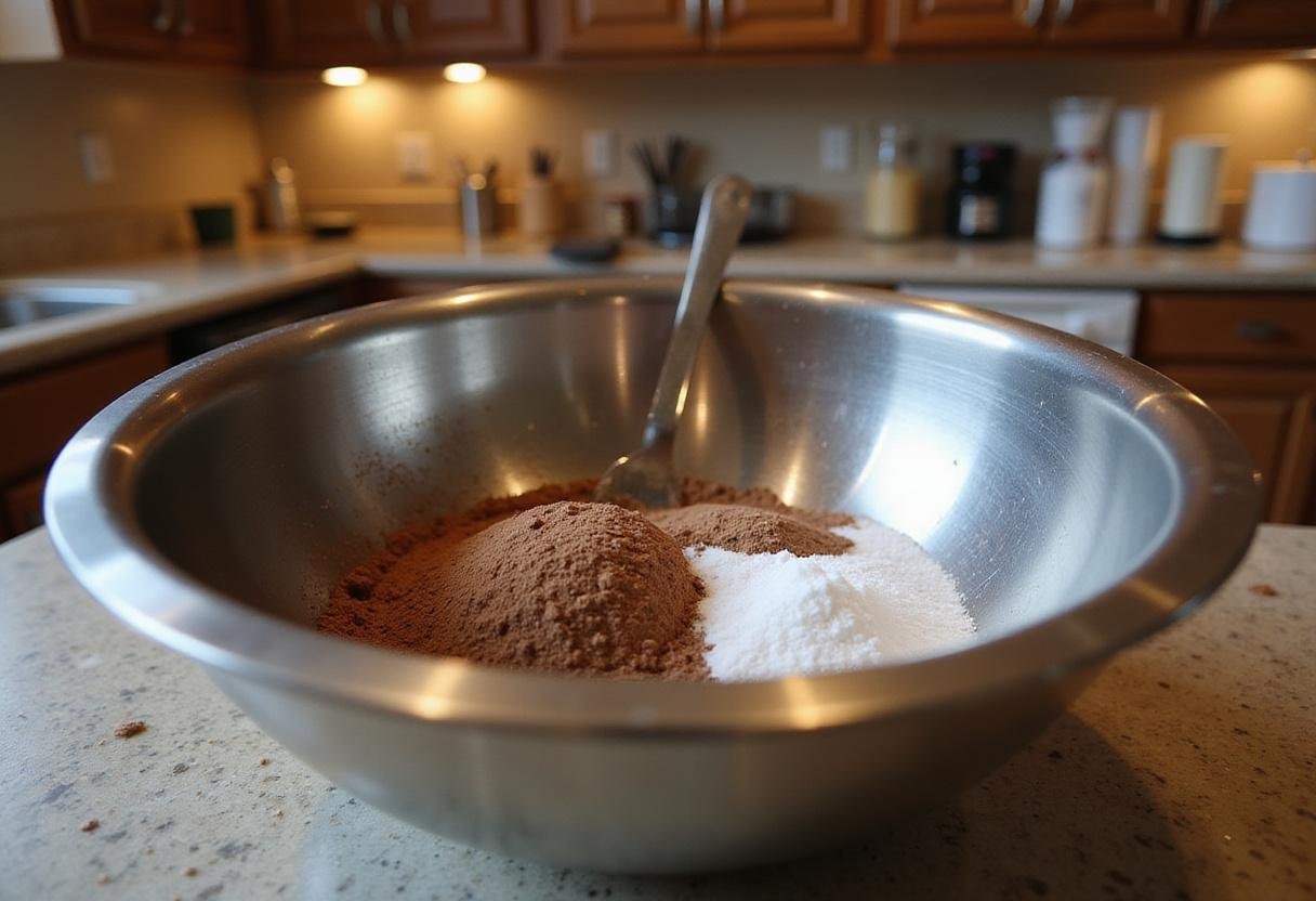 Cocoa powder and sugar mixture for Cristina's Chocolate Ice Cream from Grey's Anatomy in a cozy kitchen setting.