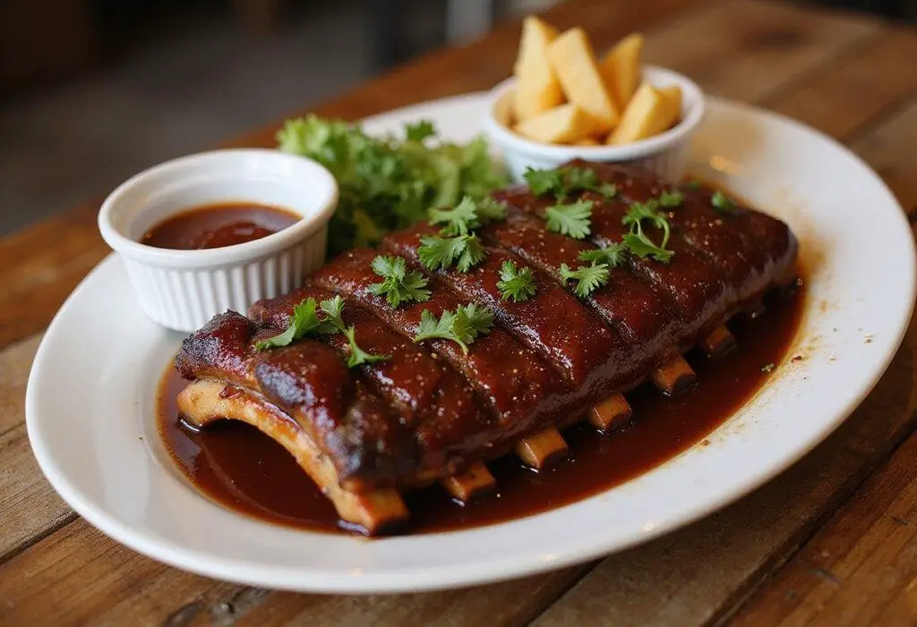 Final presentation of Grey’s Anatomy BBQ Ribs, showcasing tender and flavorful ribs served with sides, perfect for a delicious meal.