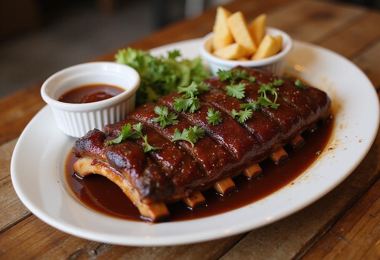 Final presentation of Grey’s Anatomy BBQ Ribs, showcasing tender and flavorful ribs served with sides, perfect for a delicious meal.