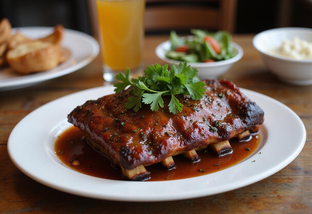 Final presentation of Grey’s Anatomy BBQ Ribs, showcasing tender and flavorful ribs served with sides, perfect for a delicious meal.