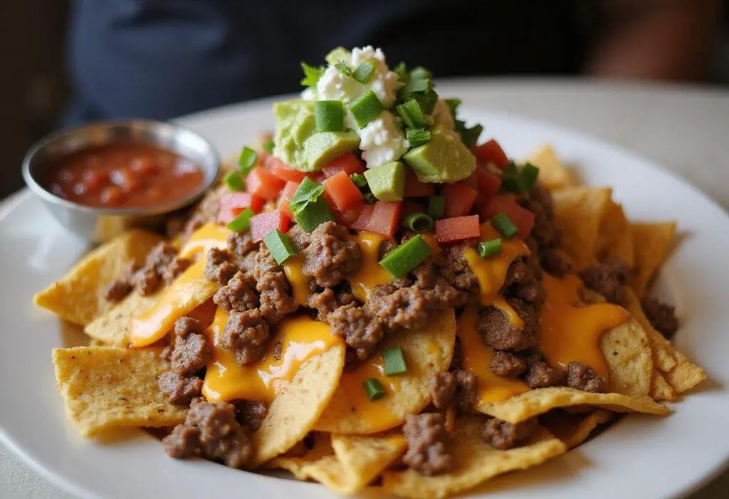 Finished Grey’s Anatomy Night Shift Nachos, an indulgent dish perfect for sharing during your favorite shows, featuring vibrant toppings and gooey cheese.