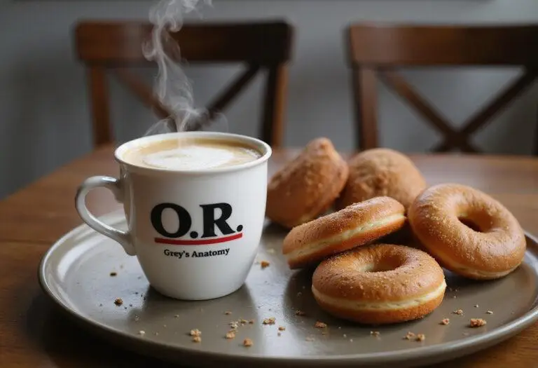 A styled breakfast tray showcasing Grey’s Anatomy O.R. coffee with an array of donuts, capturing the essence of a perfect start to the day.
