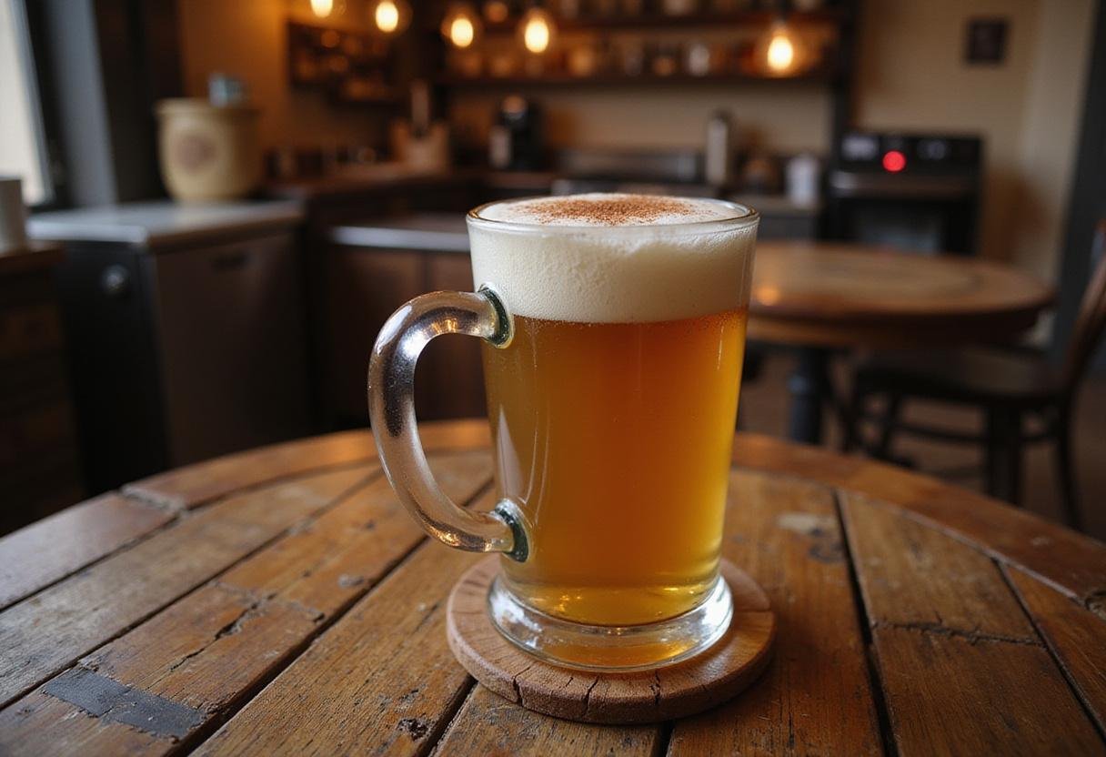The final presentation of Harry Potter Butterbeer, showcasing the creamy texture and magical appearance of this beloved drink.