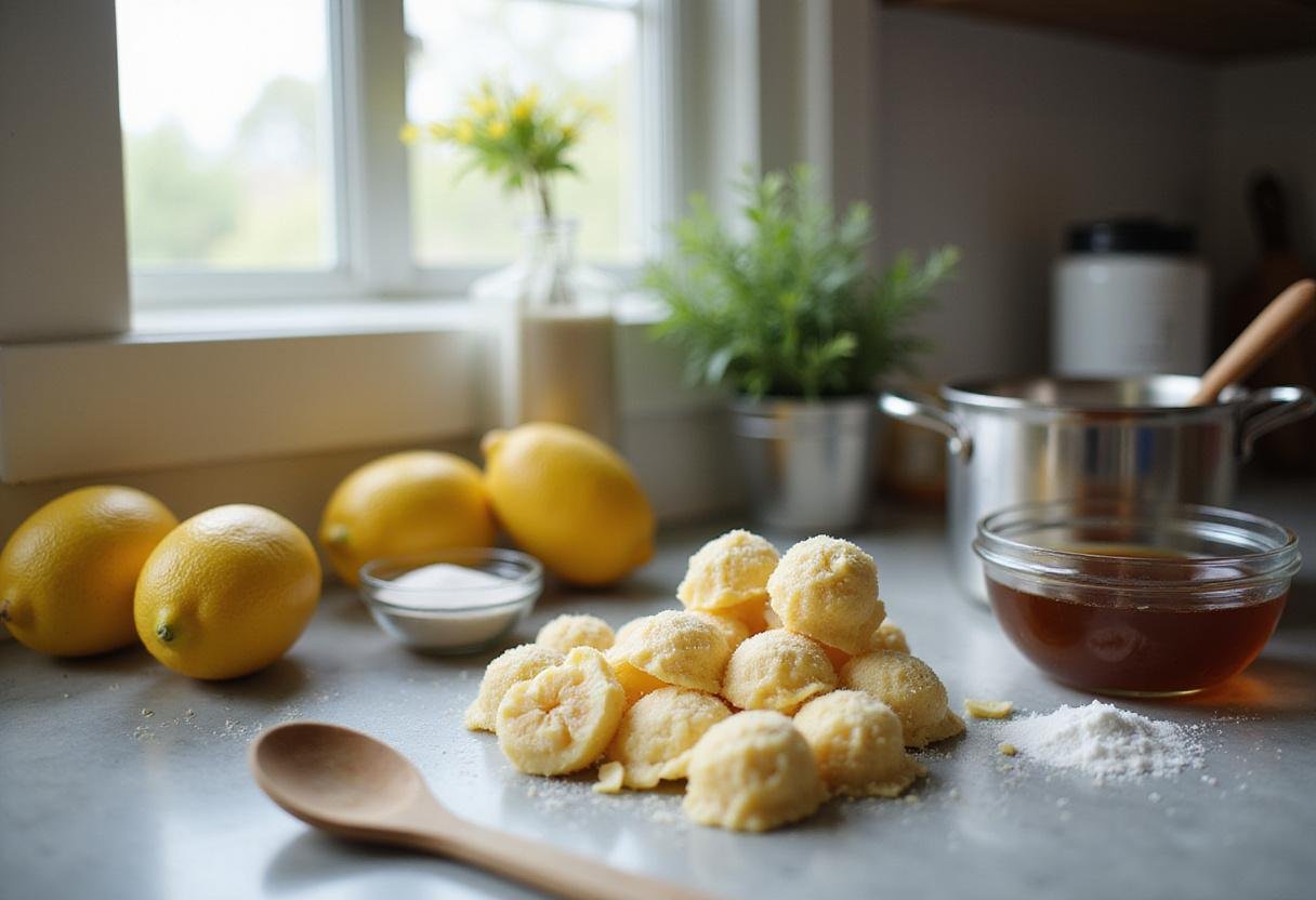 Preparing ingredients for homemade Harry Potter Lemon Drops with lemons, sugar, and corn syrup, capturing the magical essence of classic candies.