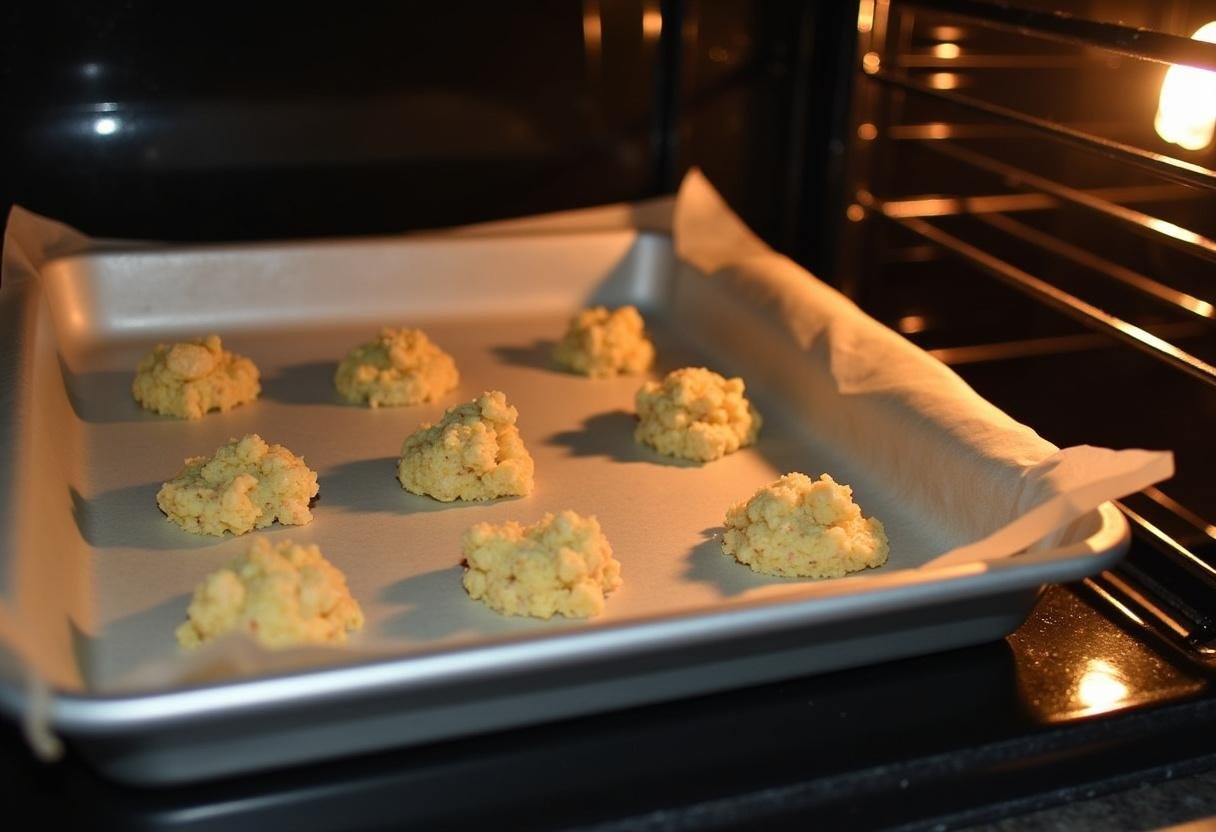 Scooping rock cake mixture onto a baking tray for the perfect Harry Potter Rock Cakes, ready to be baked to golden perfection.