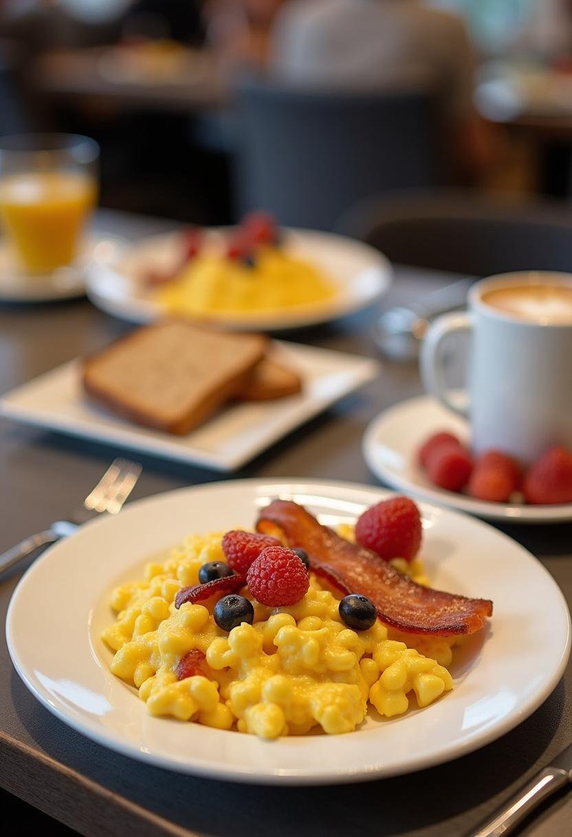 Complete breakfast spread inspired by How I Met Your Mother at MacLaren's, featuring tasty scramble, bacon, and toast.