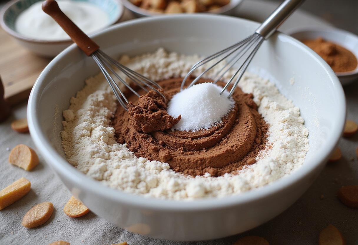 Sifting flour and cocoa powder for Lily's Brownies, creating the perfect dry mix to enhance the rich brownie texture.