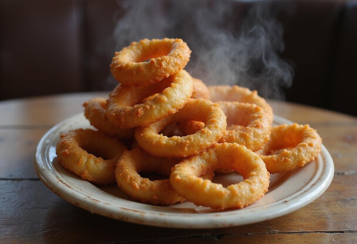 Delicious How I Met Your Mother Onion Rings displayed elegantly, highlighting their crispy exterior and perfect plating for an appetizing snack.