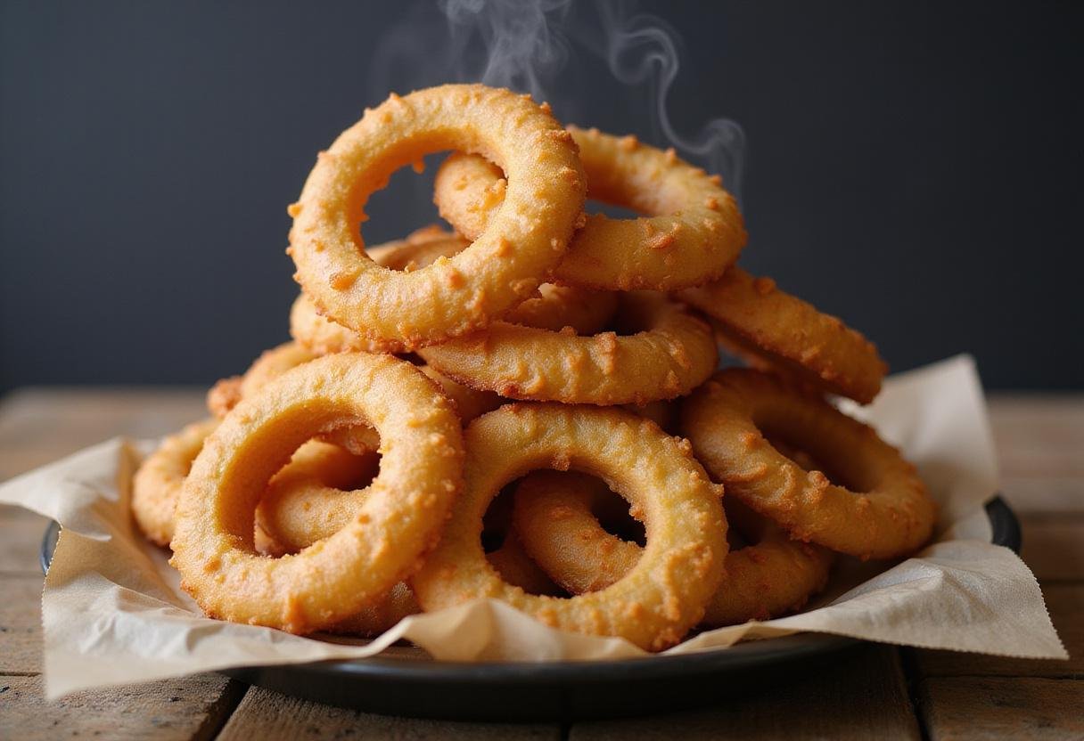Delicious How I Met Your Mother Onion Rings displayed elegantly, highlighting their crispy exterior and perfect plating for an appetizing snack.
