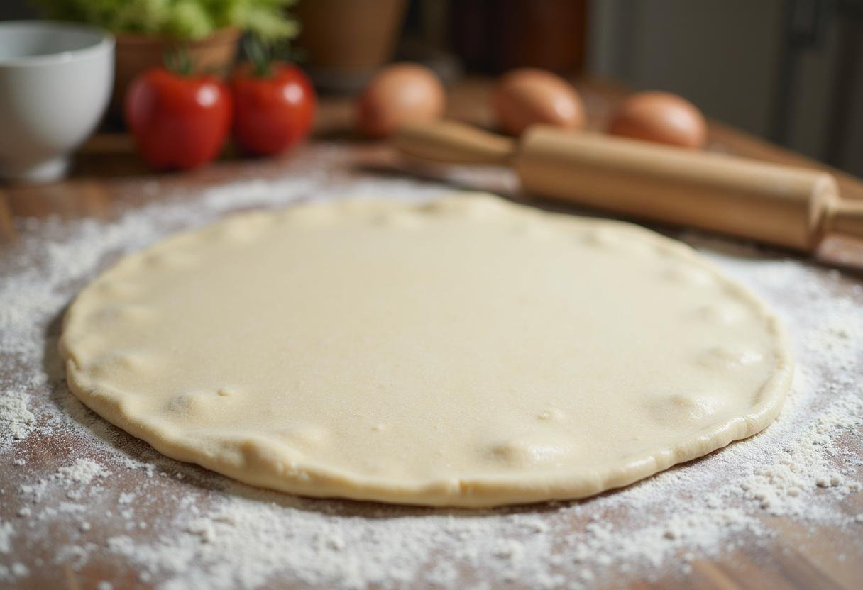 Rolling out pizza dough for How I Met Your Mother style pizza slices.