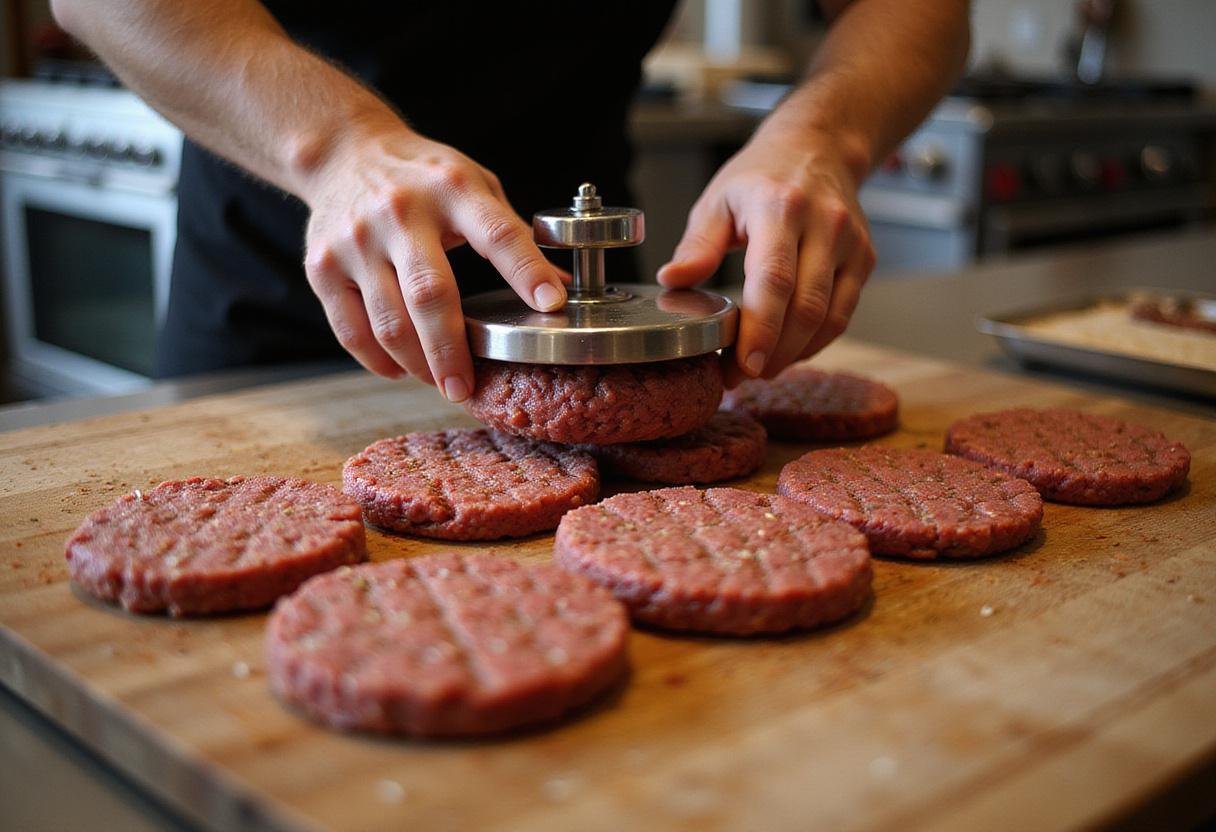 Shaping seasoned beef patties for Robin's Burgers inspired by How I Met Your Mother, showcasing the perfect thickness and juicy texture.