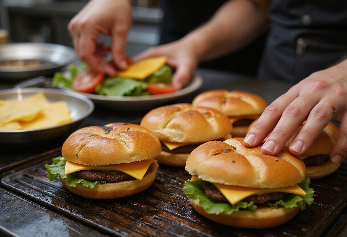 Toasting brioche buns for Robin's Burgers inspired by How I Met Your Mother, creating the perfect base for assembling delicious burgers.