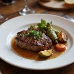 Final presentation of Lucifer Steak with roasted vegetables, showcasing a gourmet meal perfect for an exquisite dinner.