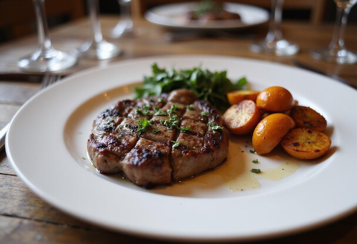 Final presentation of Lucifer Steak with roasted vegetables, showcasing a gourmet meal perfect for an exquisite dinner.