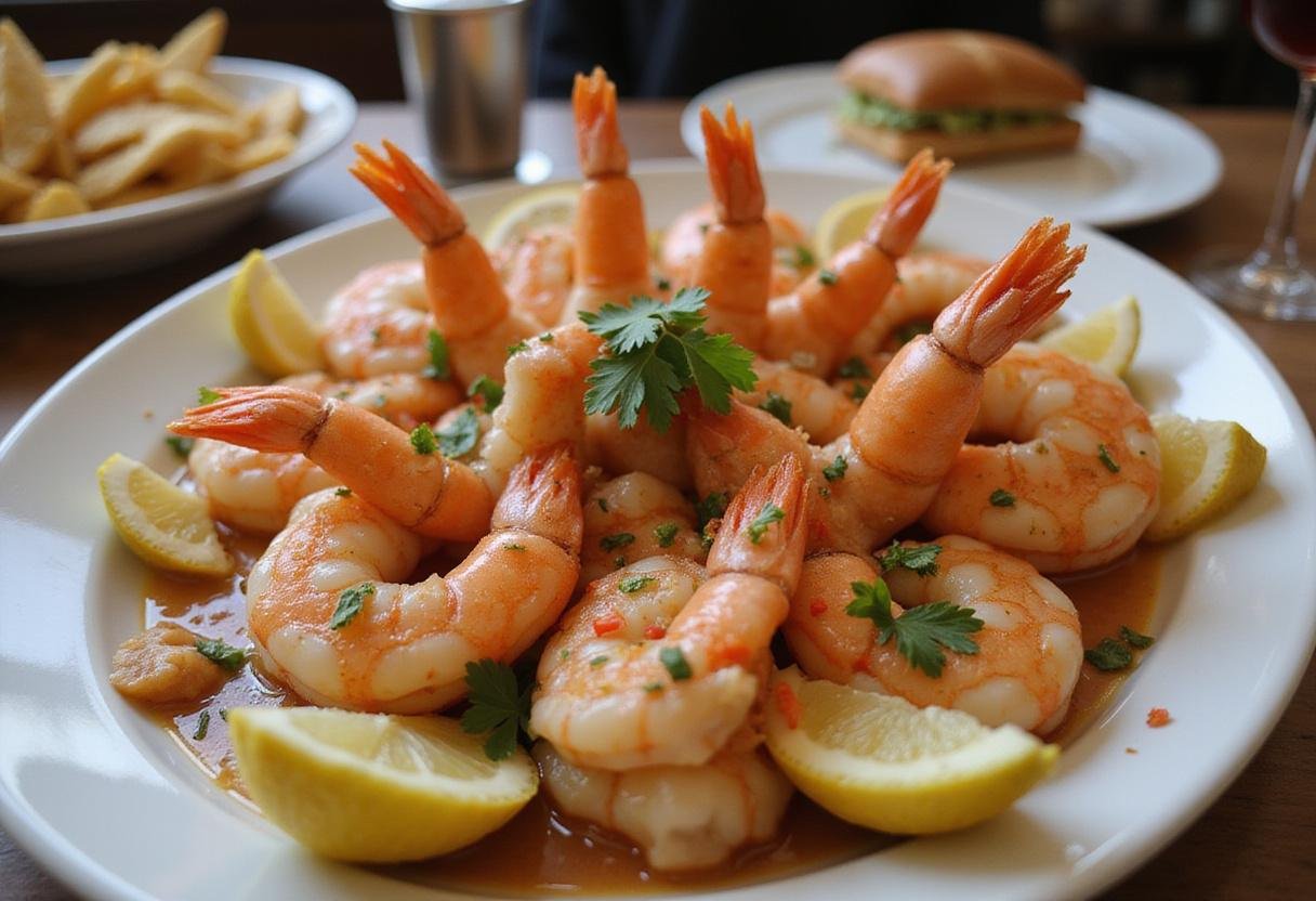 Exquisite presentation of Mad Men shrimp cocktail, featuring vibrant shrimp, garnished with lemon and parsley, perfect for entertaining.