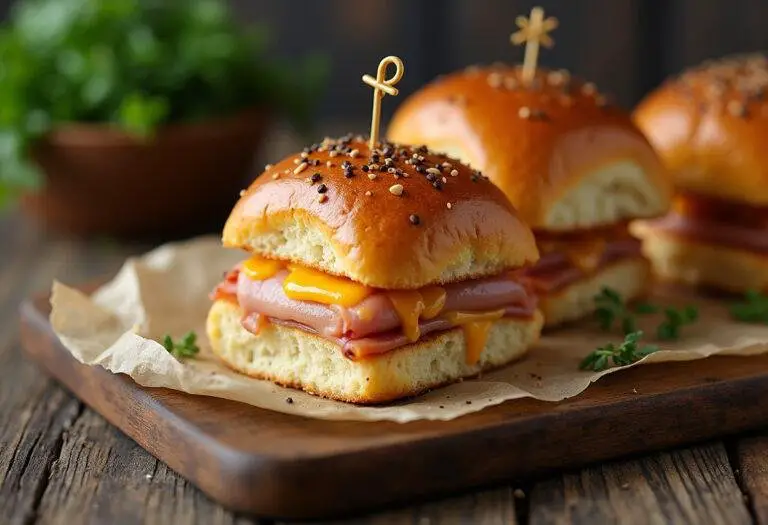 Deliciously baked Modern Family Ham and Cheese Sliders, perfectly melted and ready for serving, showcasing an appetizing presentation.