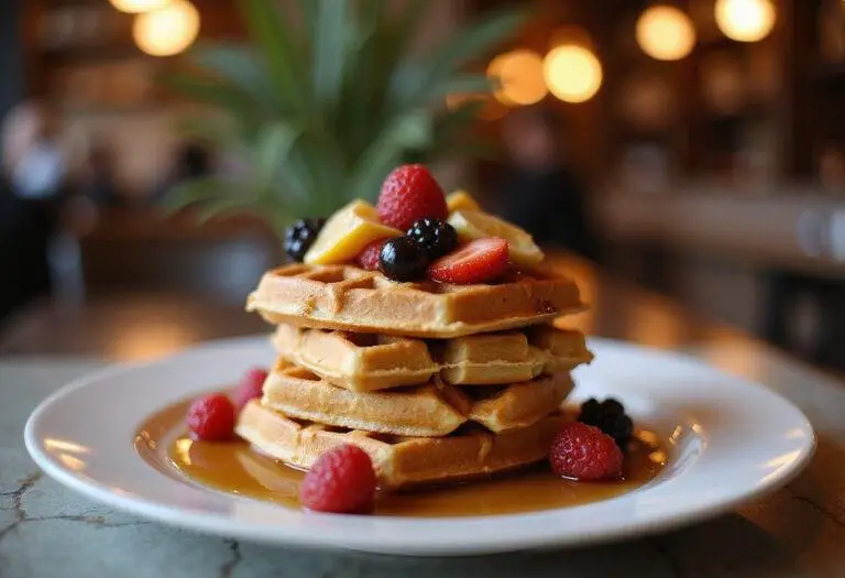 Delicious Modern Family Phil's Waffles served with fresh fruits and syrup, ready to enjoy.