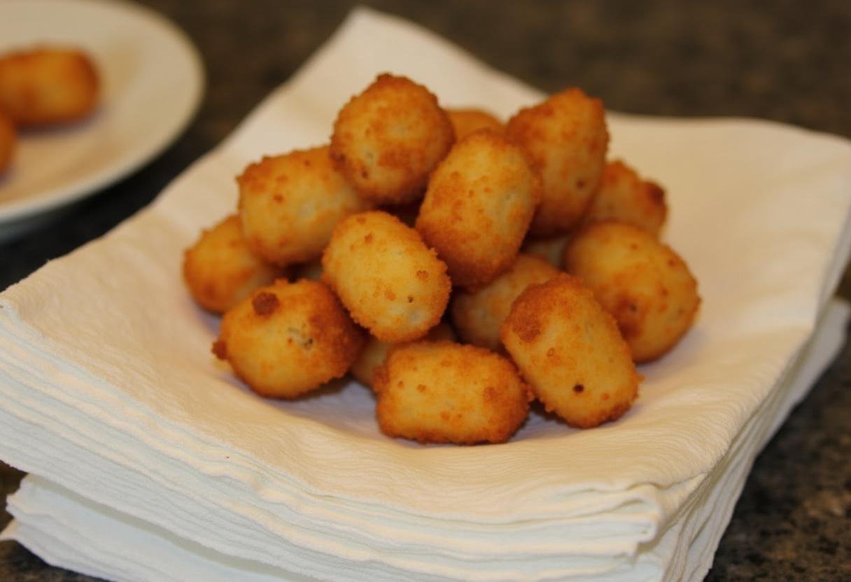 Drained golden-brown Tater Tots after frying for Modern Family Tater Tots.