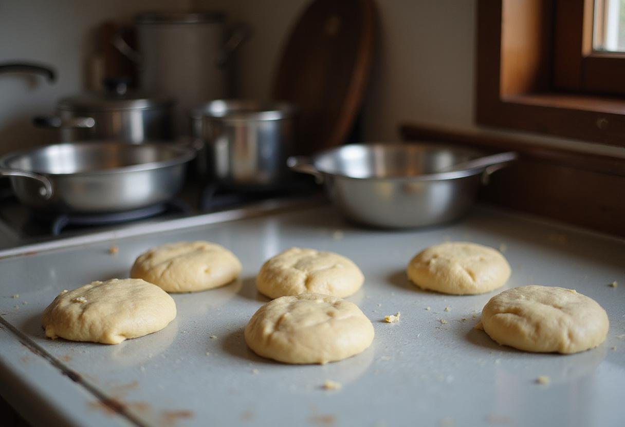 Shaping Colombian Arepas dough into small patties, a traditional process for making these tasty cornmeal cakes.