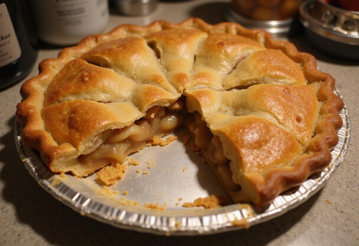 Gorgeous Once Upon a Time Magic Apple Pie cooling on a countertop, showcasing its delicious apple filling and golden crust.