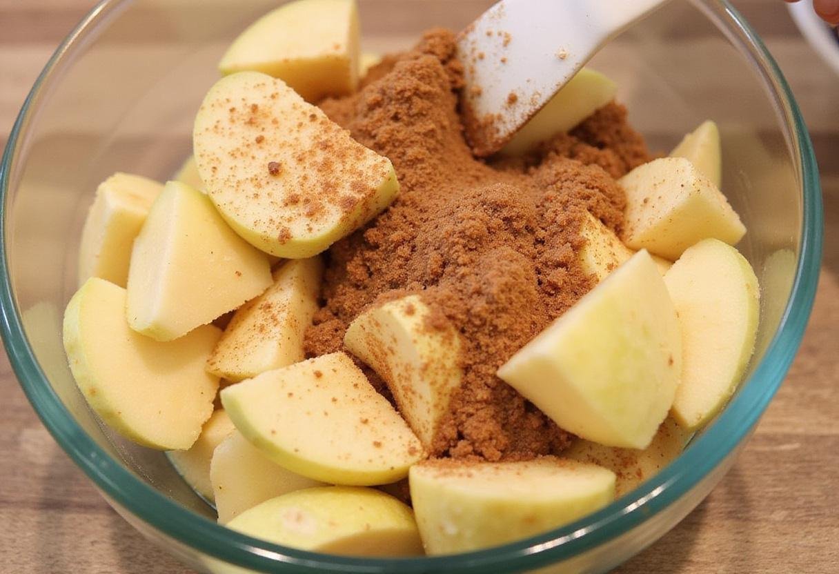 Preparing a fragrant apple filling with sugar and spices for Once Upon a Time Magic Apple Pie.