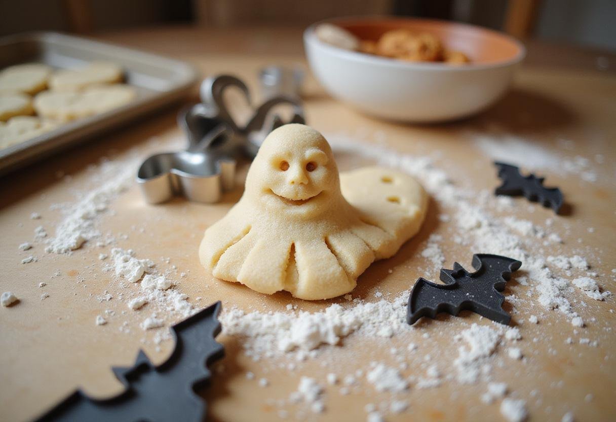 Shaping Scooby Doo Creepy Cookies into spooky figures, creating a fun baking experience for Halloween.