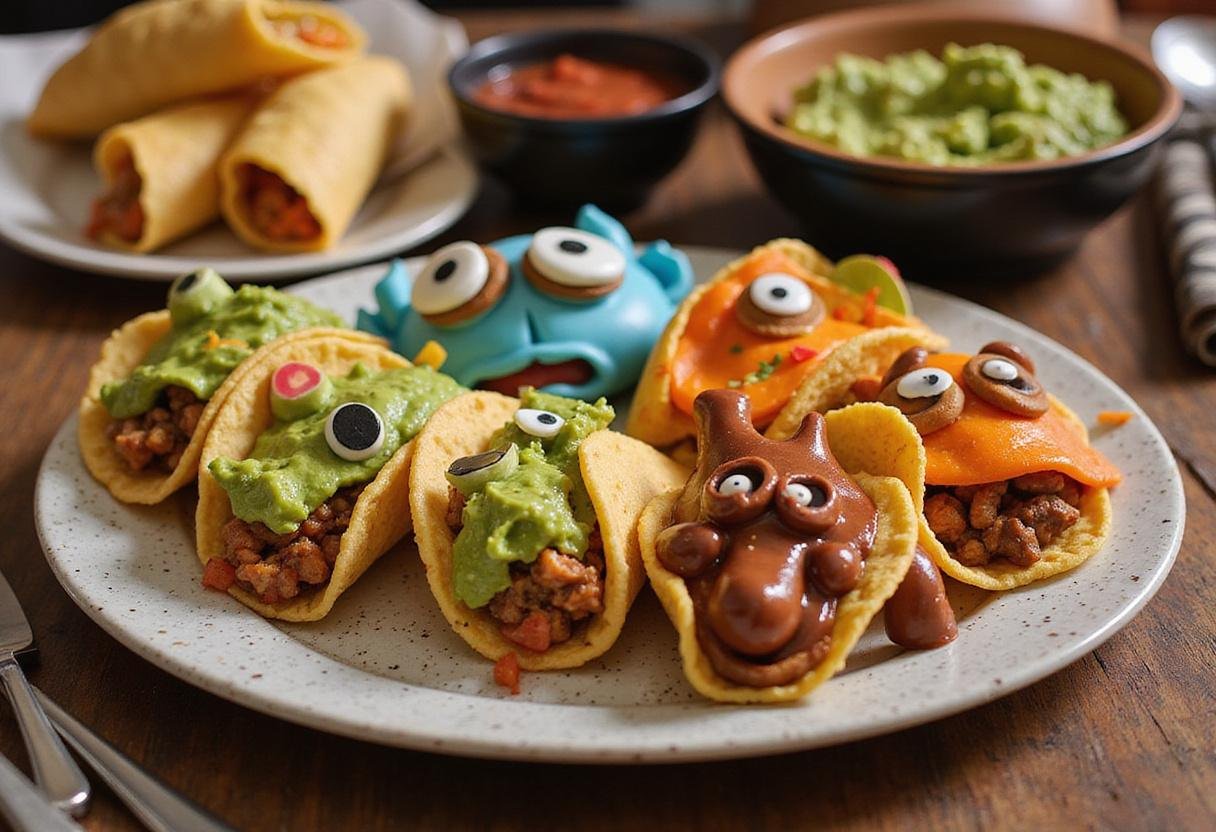 Serving Scooby Doo Monster Tacos decorated as monsters on a festive table.