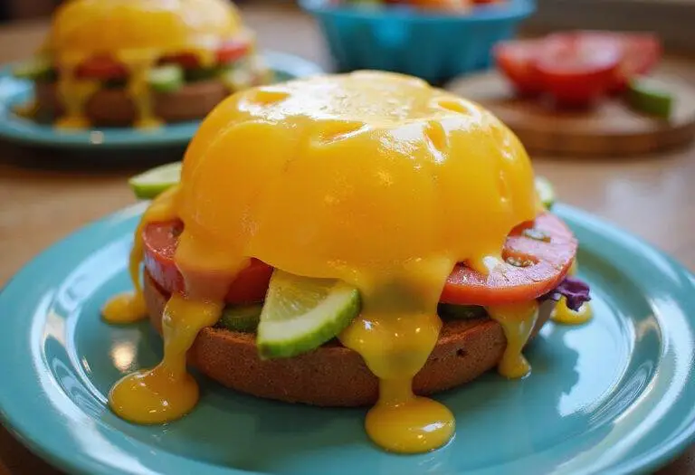 Finished SpongeBob SquarePants Jellyfish Jelly Sandwich served with colorful fruit, embodying the joy of the beloved cartoon.