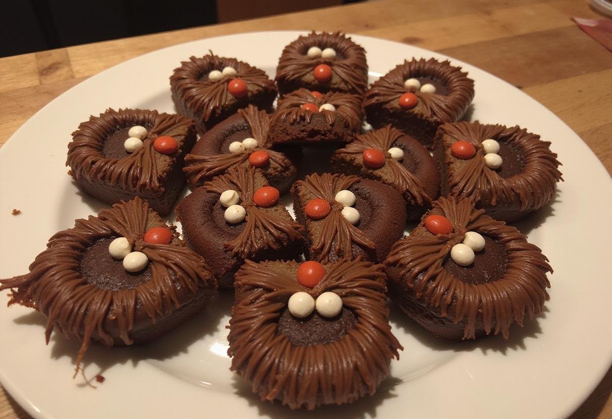 Deliciously decorated Chewbacca brownies on a plate, showcasing the fun creativity of Star Wars-themed desserts.