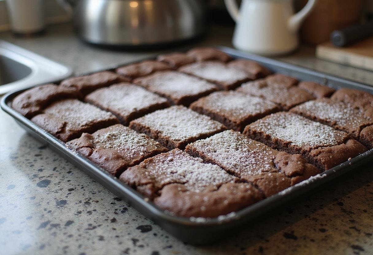 Cooling Chewbacca brownies in a baking tray, featuring a delicious chocolatey surface that hints at their unique star wars character.