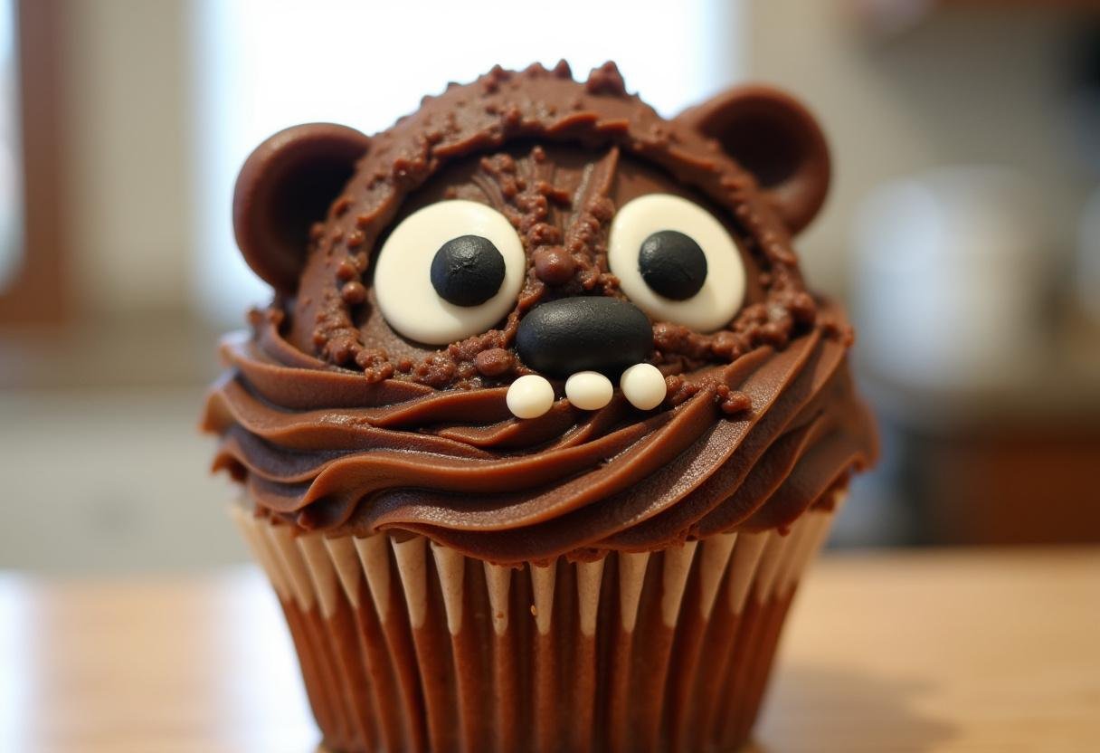 Star Wars Ewok Cupcake masterpiece, showcasing chocolate frosting and fun edible decorations, a delightful treat for fans.