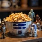 Final presentation of Star Wars R2D2 Snack Mix in a themed setting, perfect for any Star Wars gathering or celebration.