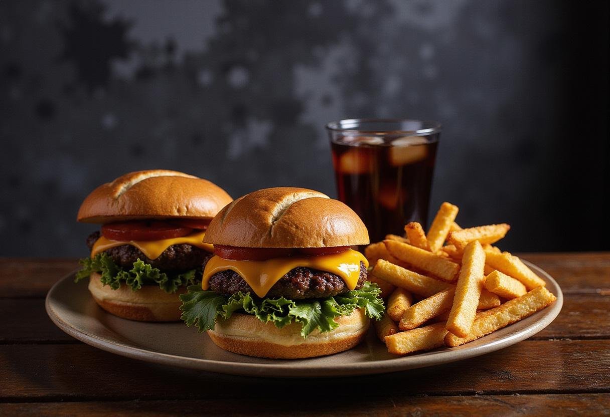 Final presentation of Star Wars Sith Burgers on a serving platter, beautifully arranged with sides, perfect for a themed meal.