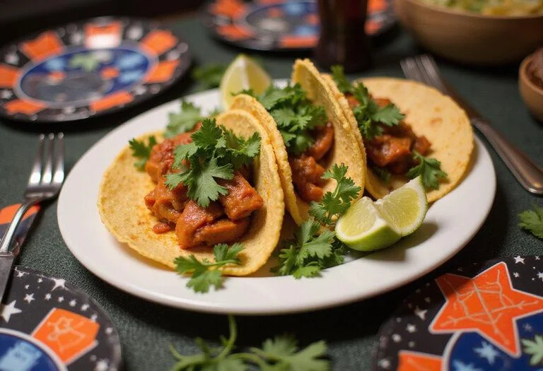 Final presentation of Star Wars Tatooine Tacos garnished and served, showcasing a vibrant and appetizing meal.