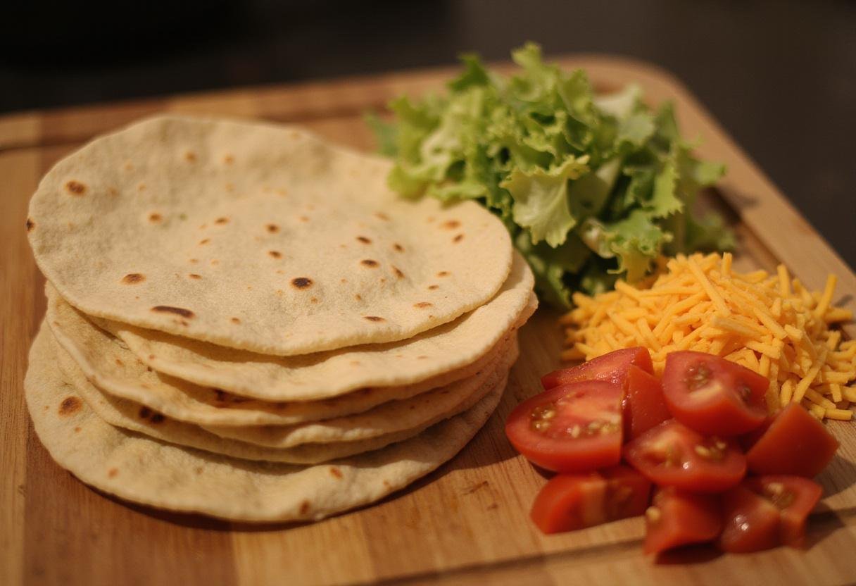 Fresh tortillas and toppings prepared for Star Wars Tatooine Tacos assembly, featuring lettuce, tomatoes, and cheese.