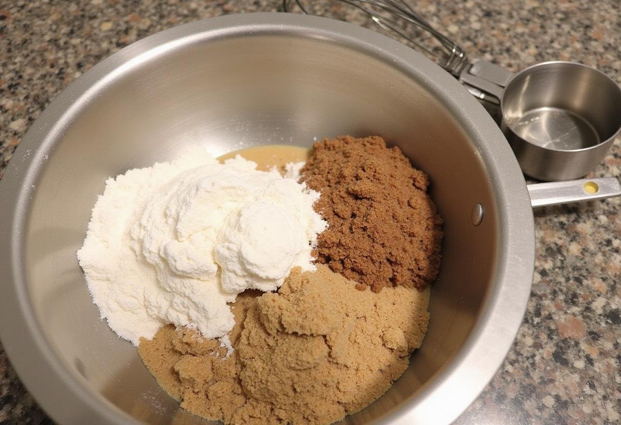 Wookiee Cookies ingredients in a mixing bowl including flour and sugar for a Star Wars-inspired treat.