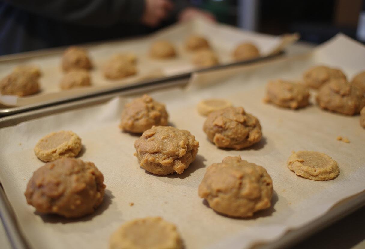 Dollops of cookie dough on a baking tray for Wookiee Cookies, the cookies inspired by Star Wars ready to be baked.